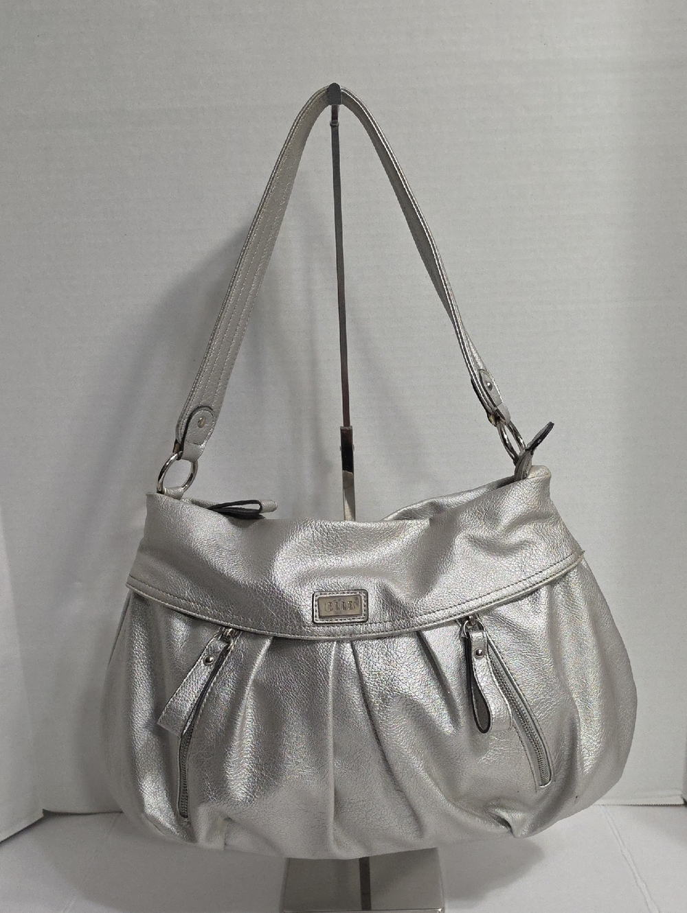 ELLE Silver Metallic Hobo  Shoulder Bag *EUC*